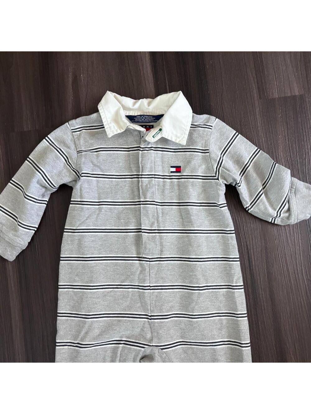 VTG Tommy Hilfiger Baby Boy Jumpsuit Size 12/18 Months Gray Striped